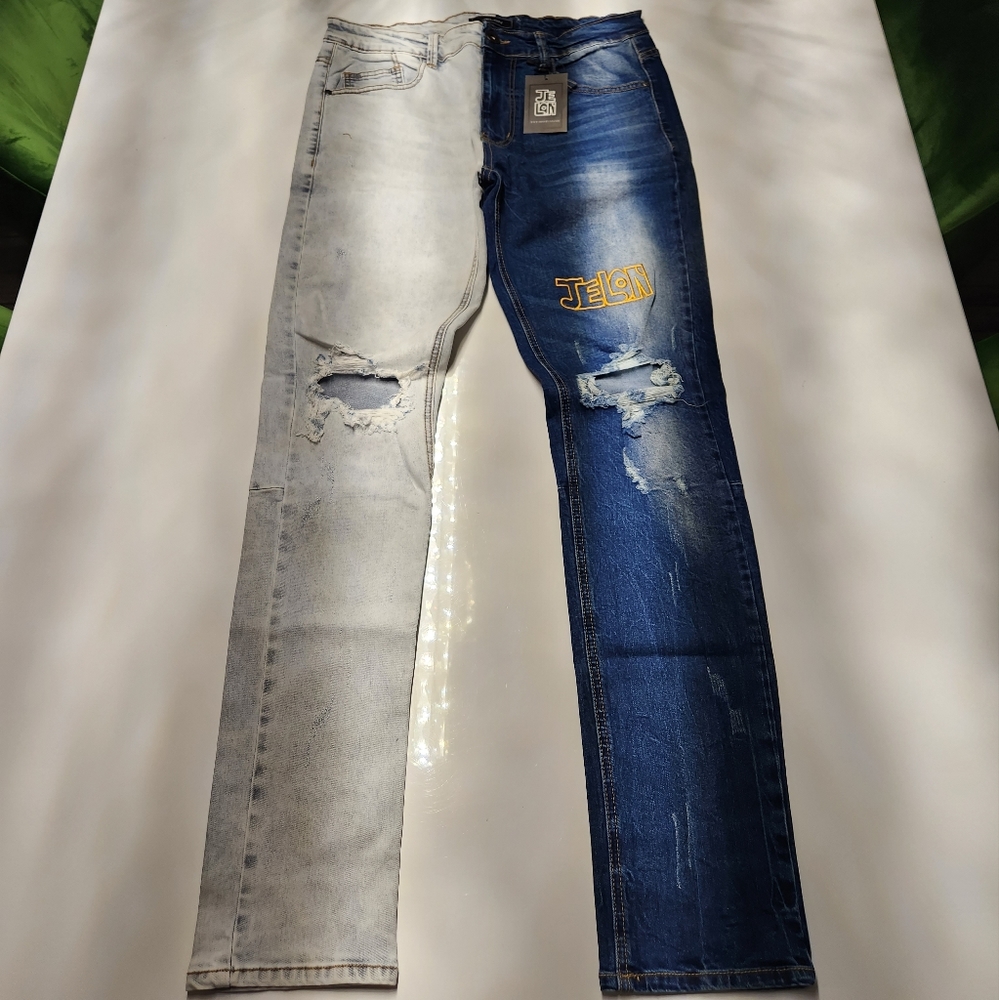Jelon Two Tone Denim Ripped$Repair Jeansđź‘– - Picture 1 of 10